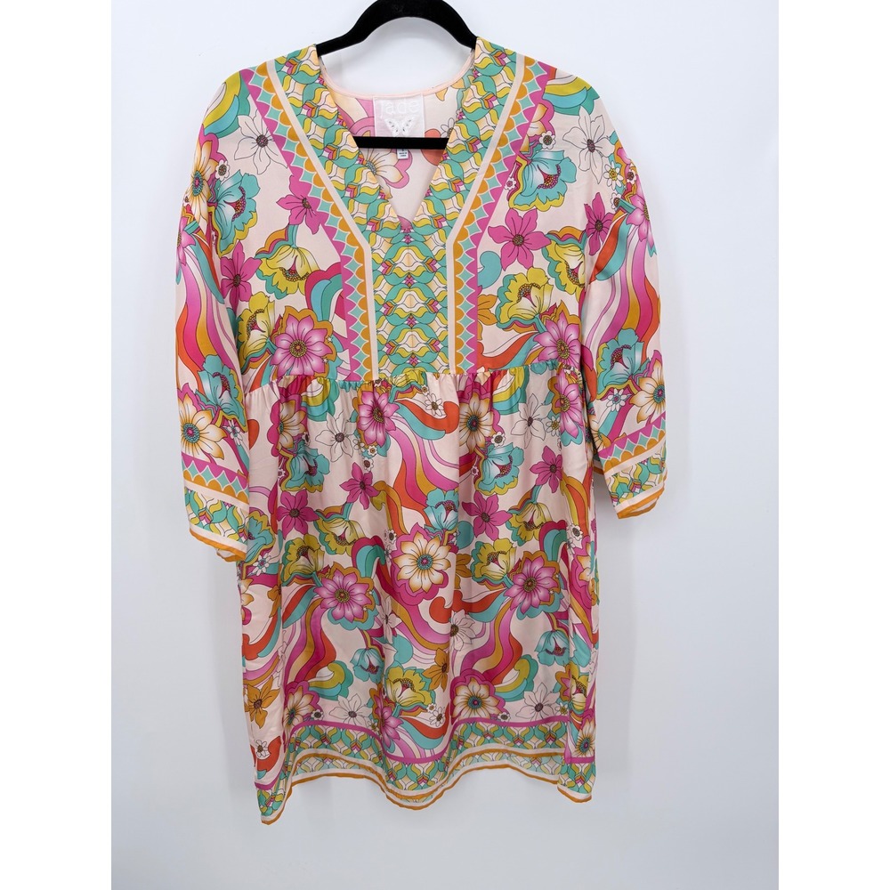 Johnny Was Jade Tunic Dress Womens Small Pink Floral Silk Blend Retro Flowy